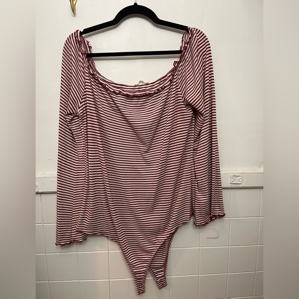 3X Off-the-shoulder Lettuce Trim Bodysuit